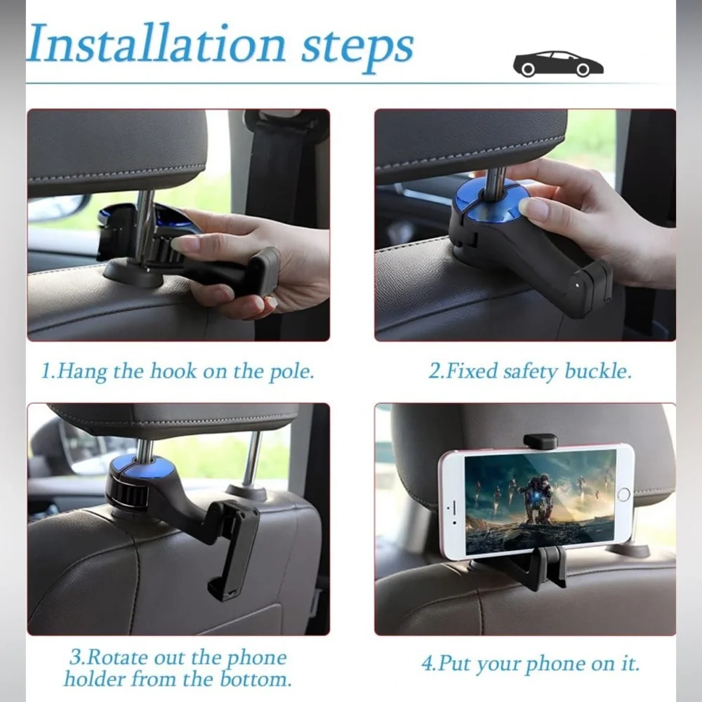1 PCS Car Headrest Hidden Hook, 2 in 1 Multifunctional Car Seat Back headrest